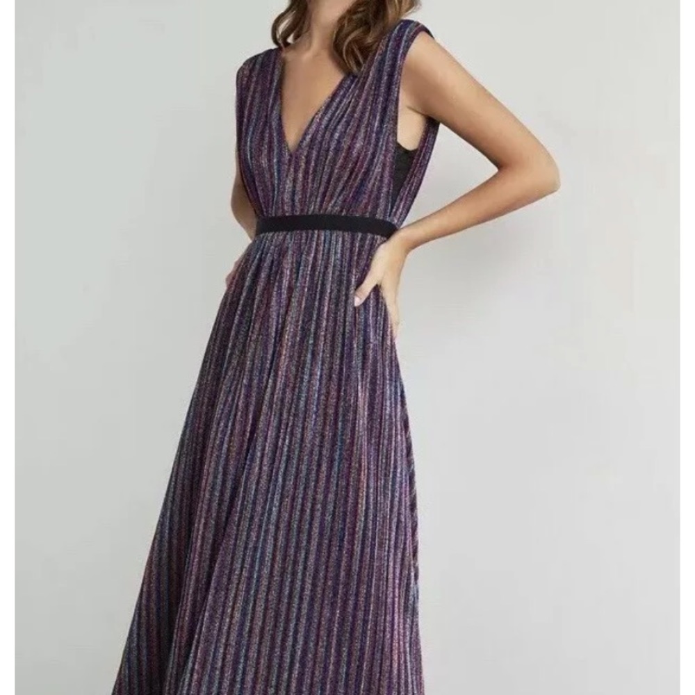 BCBG MAXAZRIA Metallic Stripe Gown Size L Large